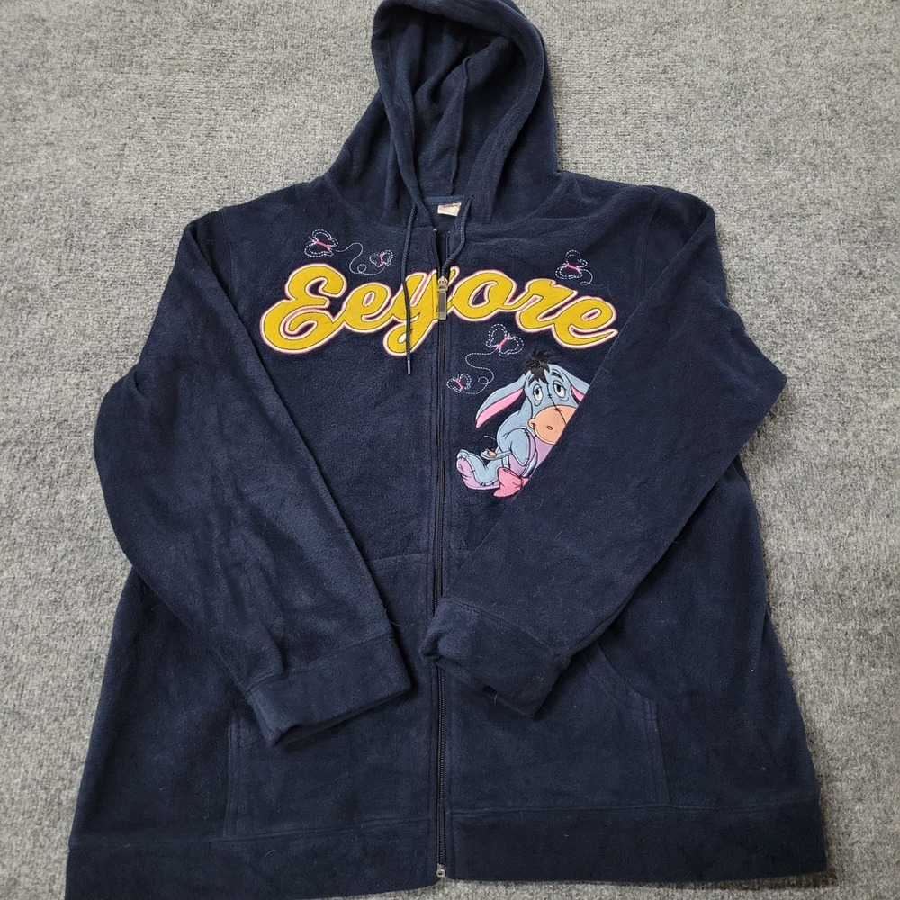 Disney Hoodie Womens Size 2X Navy Blue Fleece Eeyore Embroidered Zip Up Jacket